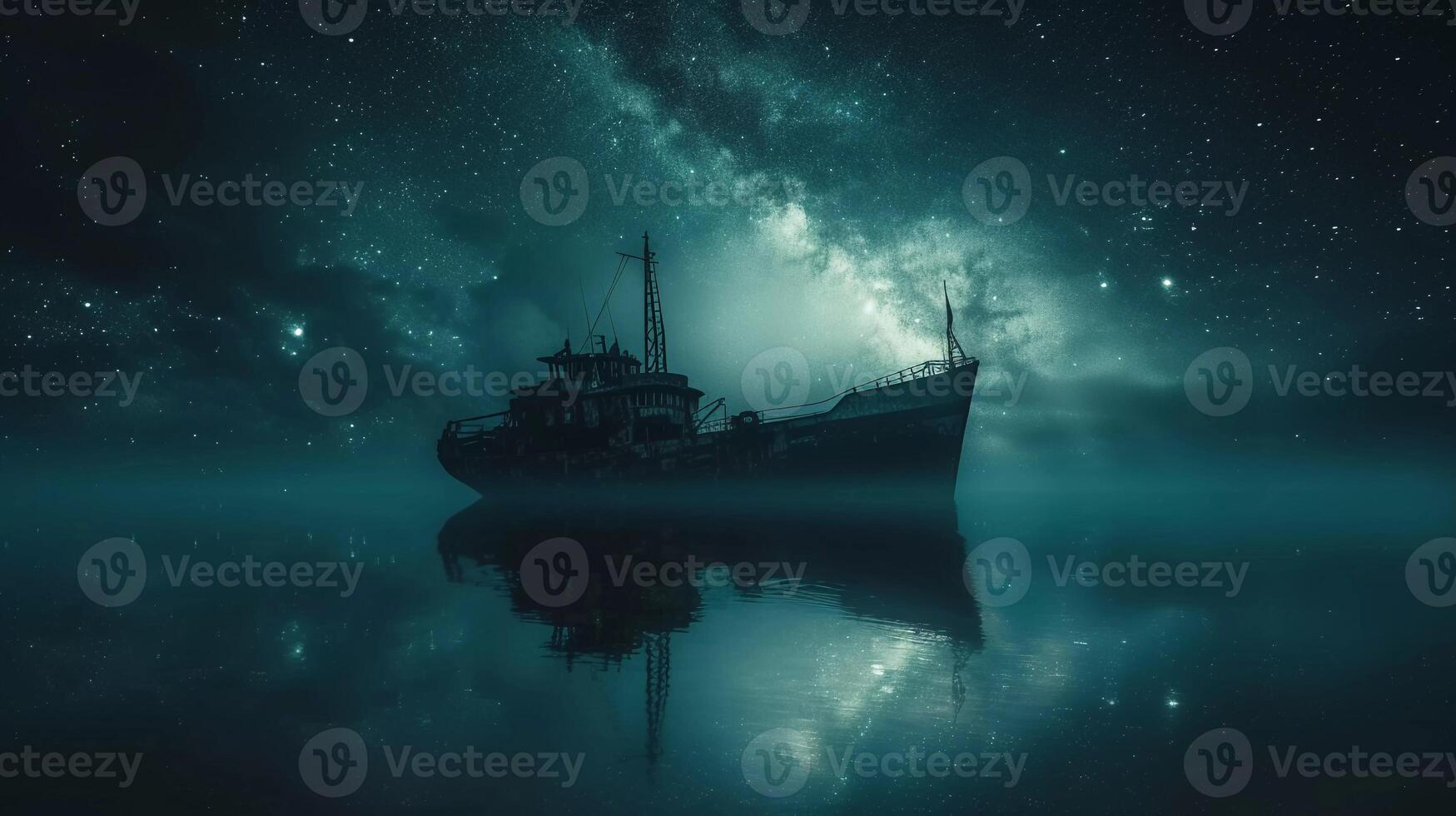 AI generated Nighttime ship sailing across the sea under the starry sky photo