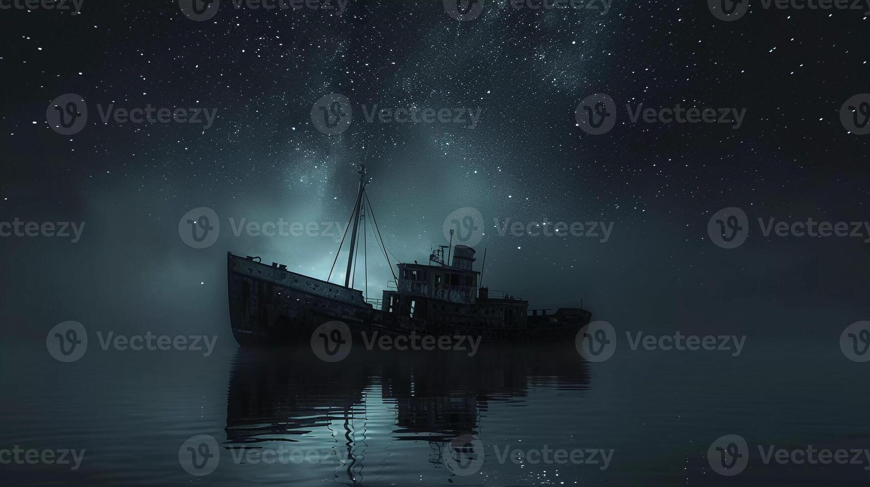 AI generated Nighttime ship sailing across the sea under the starry sky photo