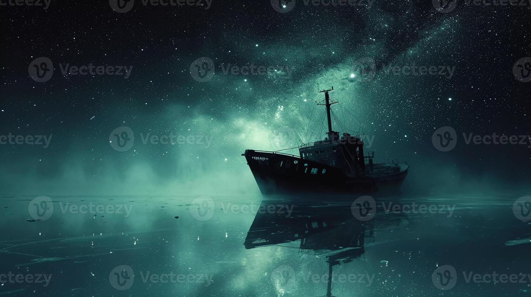 AI generated Nighttime ship sailing across the sea under the starry sky photo