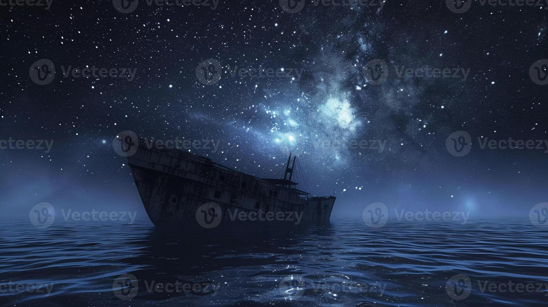 AI generated Nighttime ship sailing across the sea under the starry sky photo