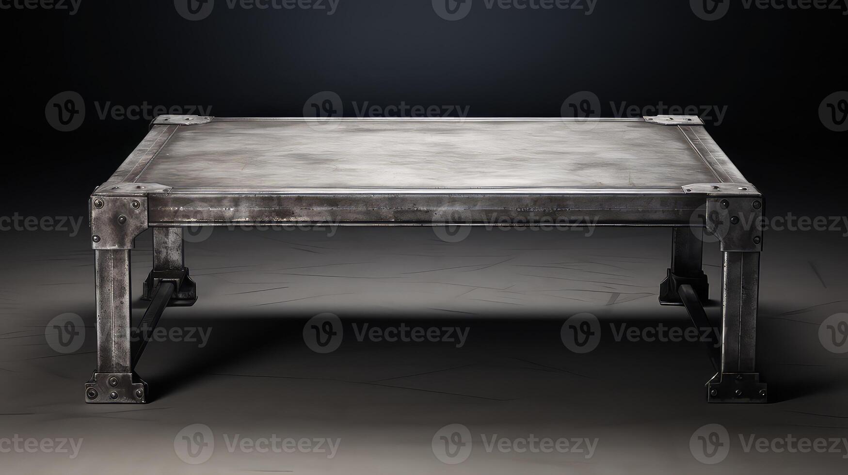 AI generated old metal table on a dark background. photo