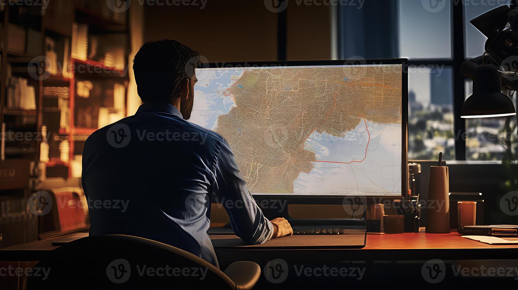 AI generated Businessman using a laptop in an office photo