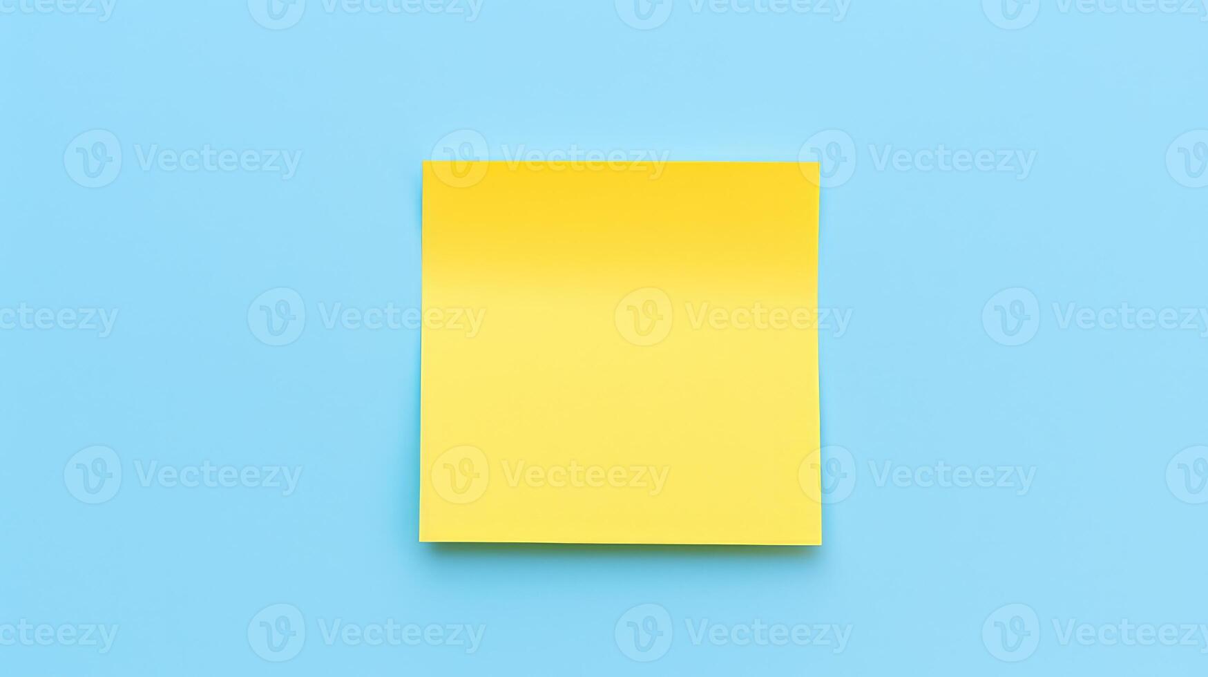 AI generated Yellow sticky note on blue background. Top view with copy space. photo