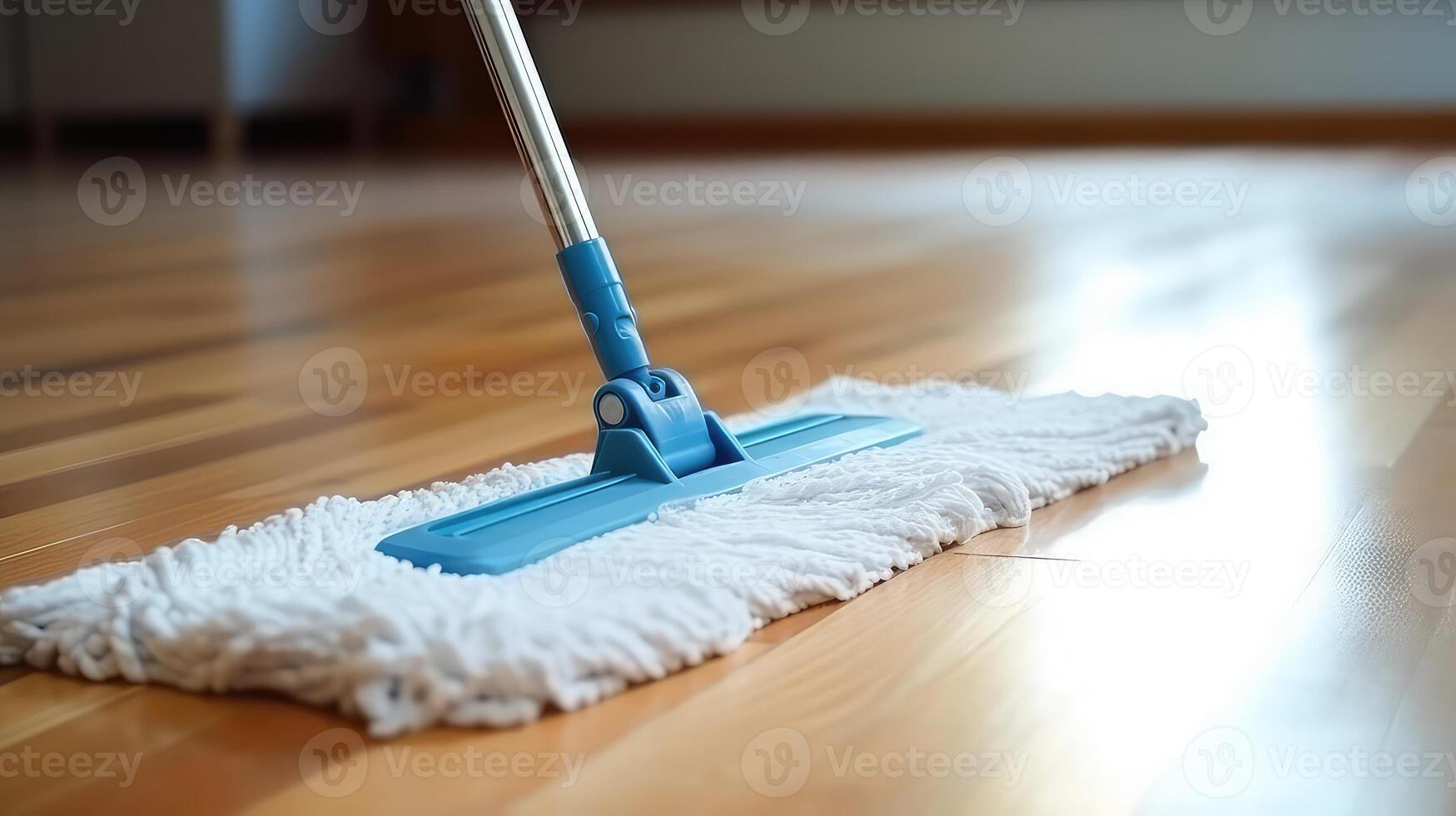 ai generado limpieza el piso con un fregar. casa limpieza concepto. foto