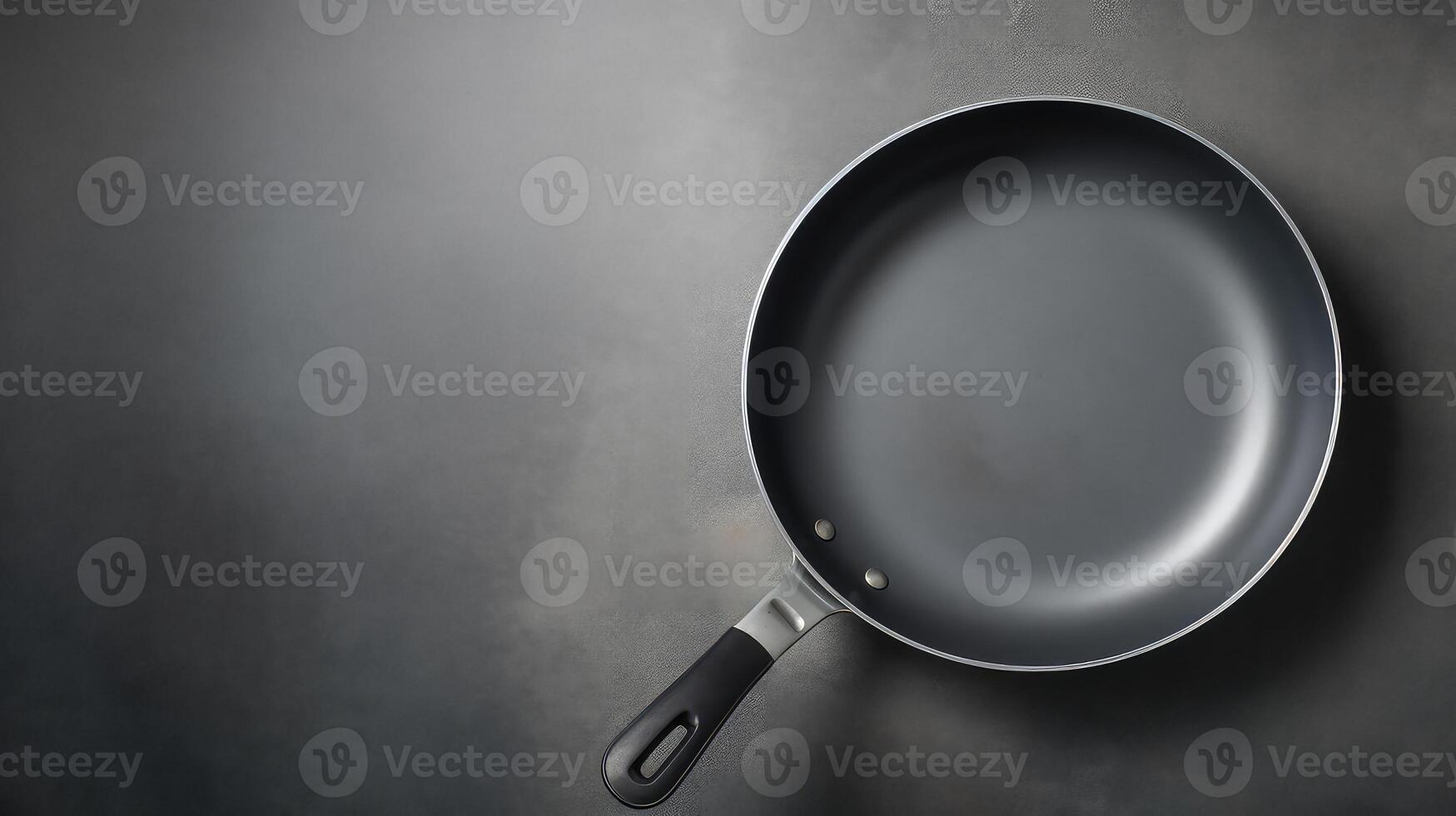 AI generated Empty black frying pan on black background. Copy space photo