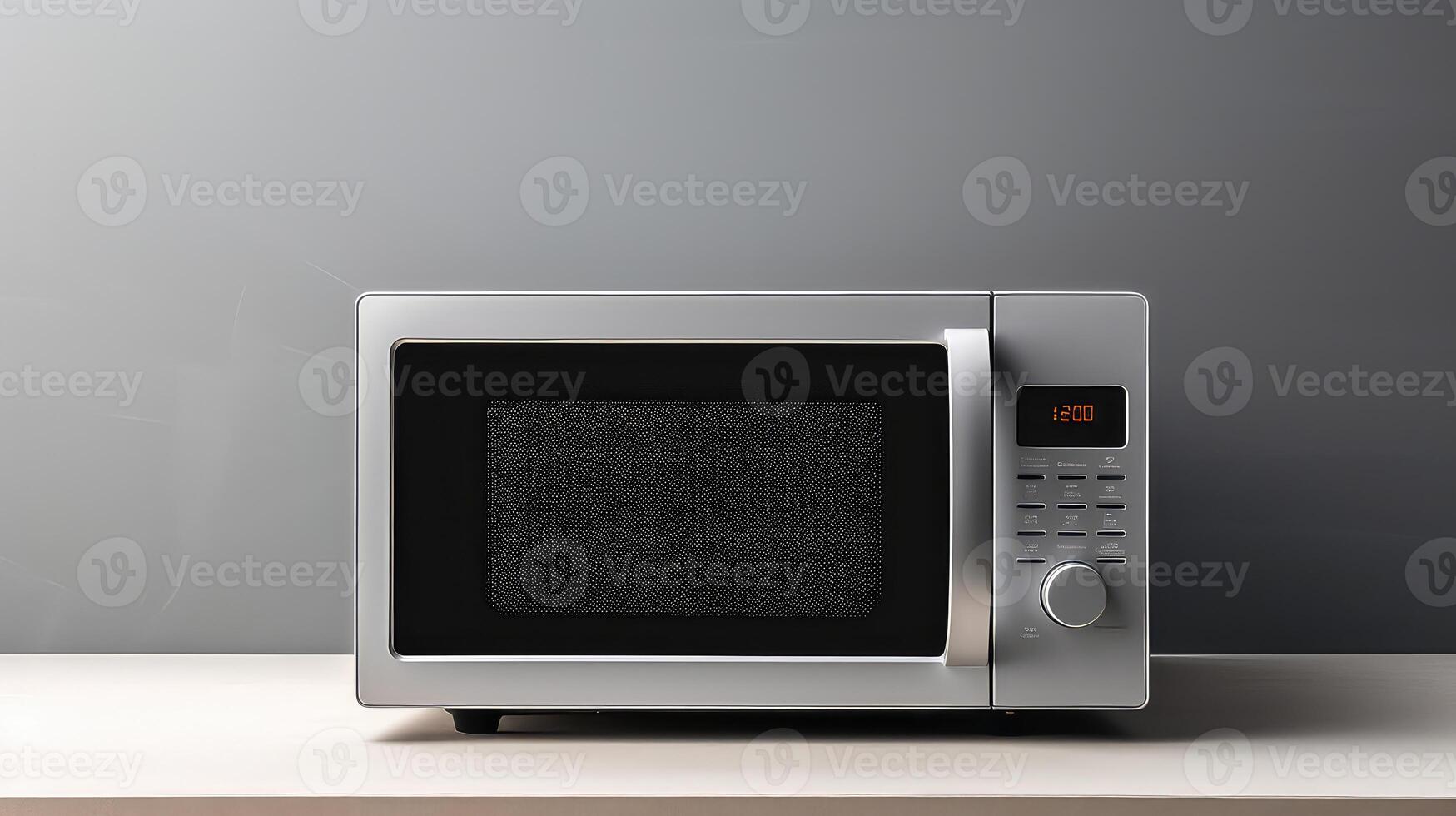 AI generated Microwave oven on table isolated on a grey background photo