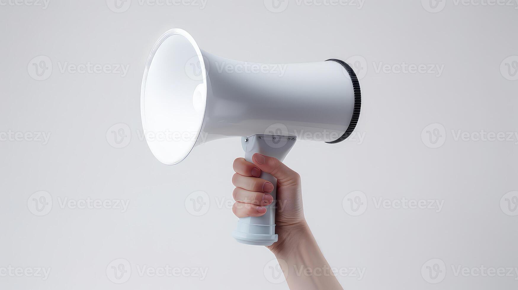 AI generated Female hand holding a megaphone isolated on a white background. photo