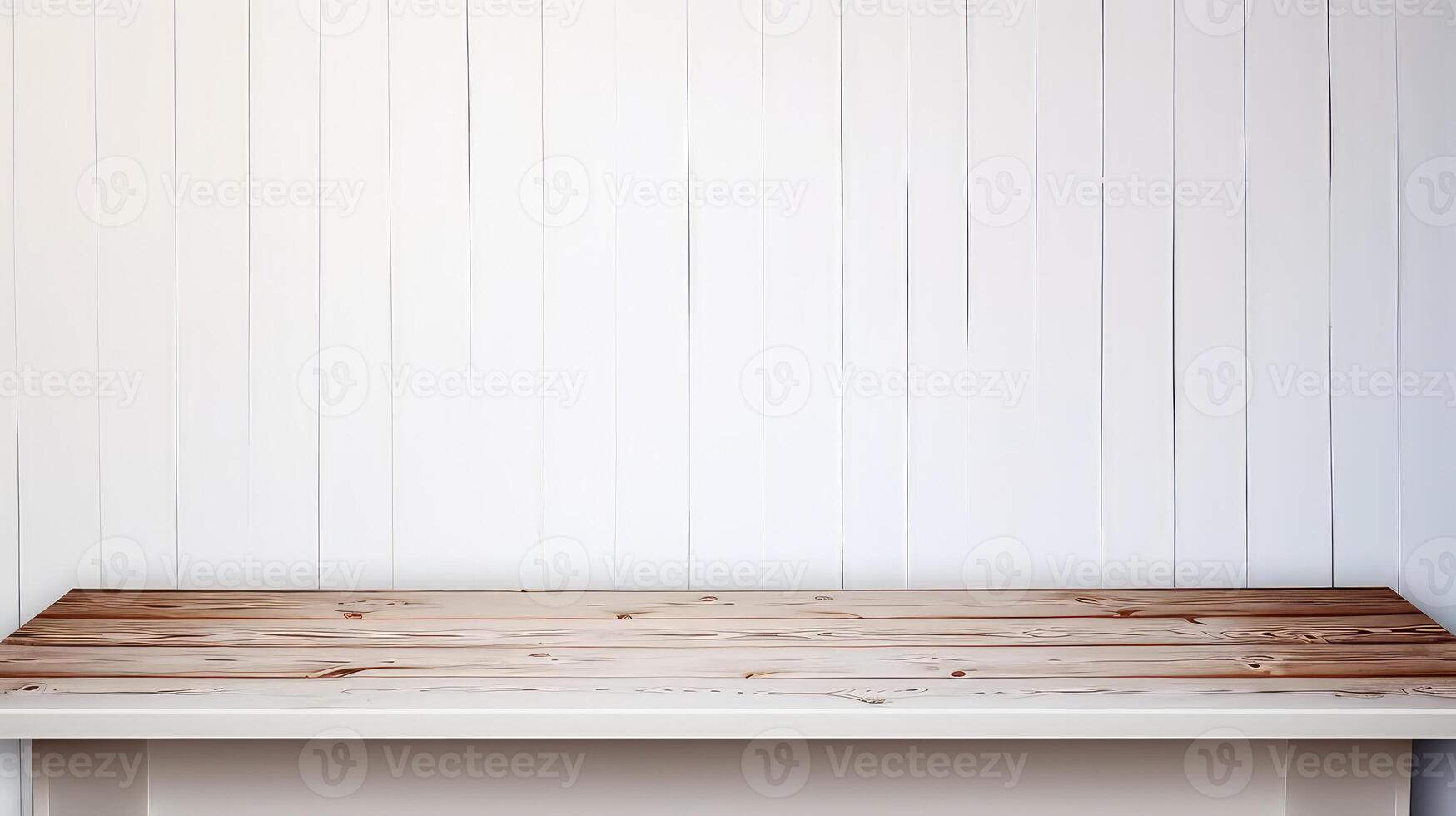 ai generado de madera pared con madera piso y blanco madera pared textura antecedentes. foto