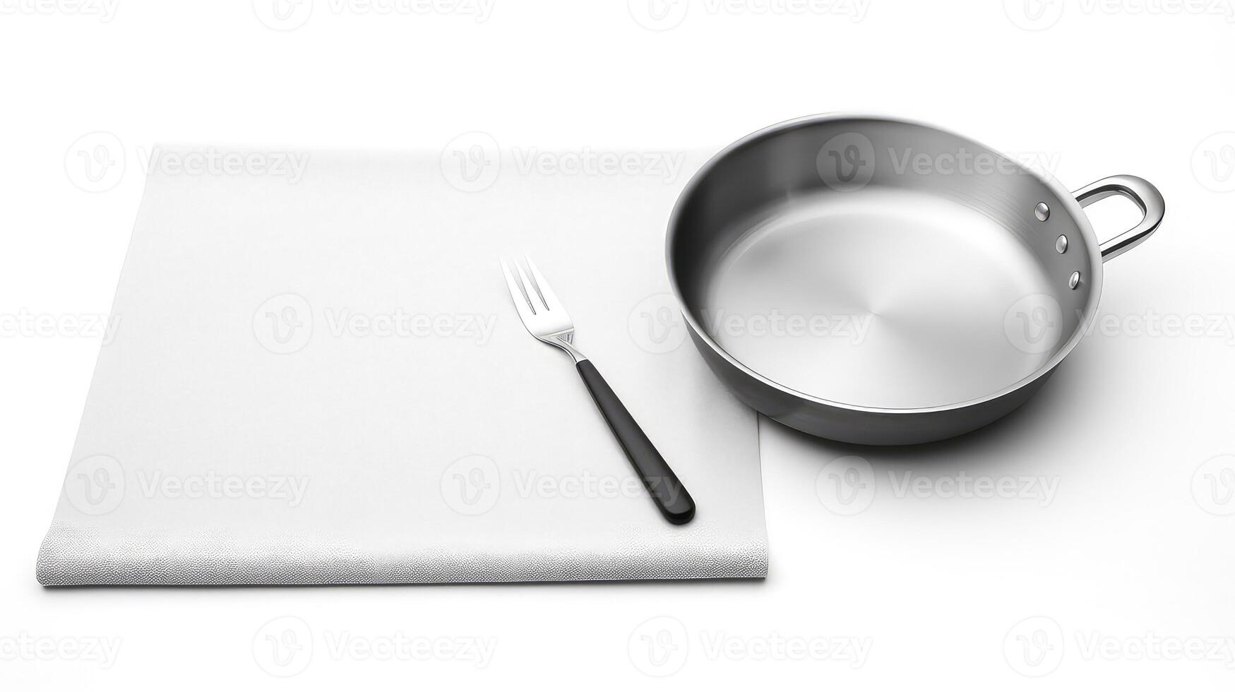 ai generado fritura pan y tenedor en un servilleta aislado en blanco antecedentes foto