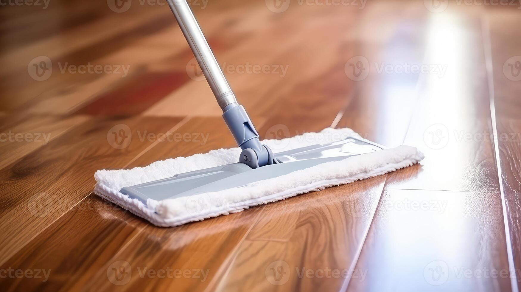 ai generado limpieza el piso con un fregar. casa limpieza concepto. foto