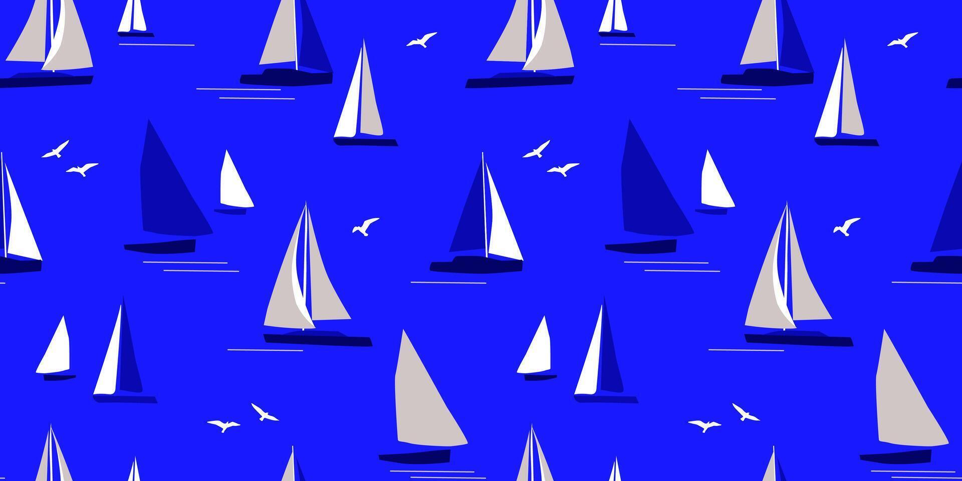 Seamless pattern with sailing boats, yachts on a background of water, sea. Abstract print for relaxation. Vector graphics.