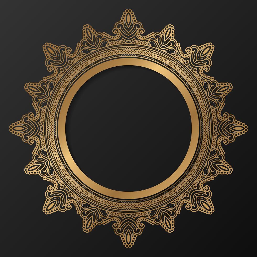 Golden frame with ornament in circle on black background. Luxury gold mandala. - Vector. vector