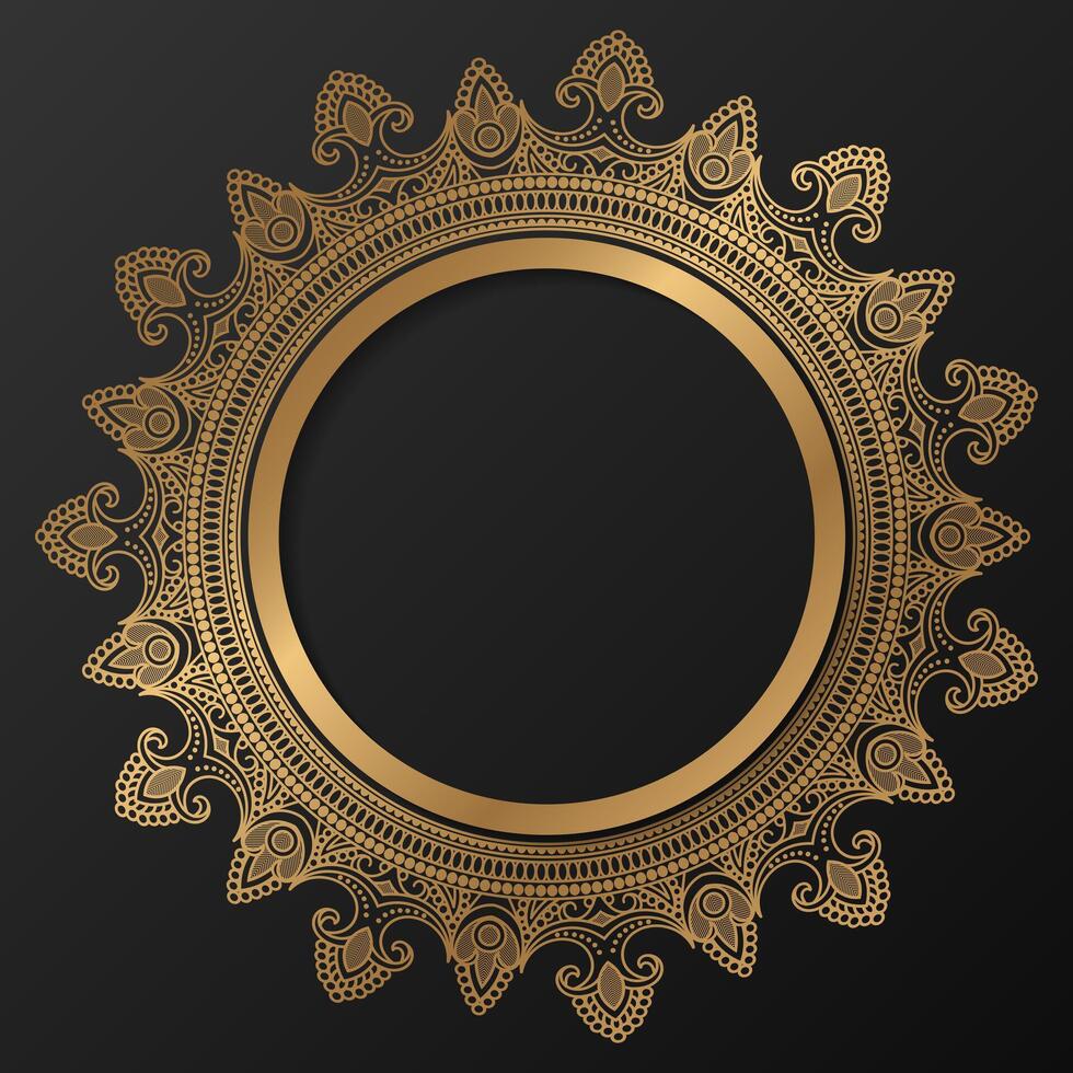 dorado marco con ornamento en circulo en negro antecedentes. lujo oro mándala - vector. vector