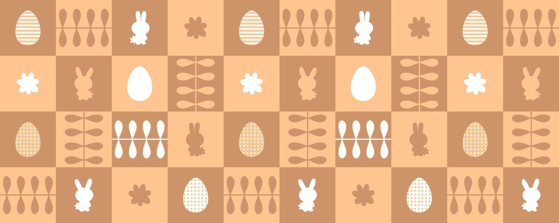monocromo Pascua de Resurrección horizontal modelo con conejos, a rayas y punteado huevos. impresión para tarjeta, taza, taza, bandera. Perfecto primavera diseño. vector