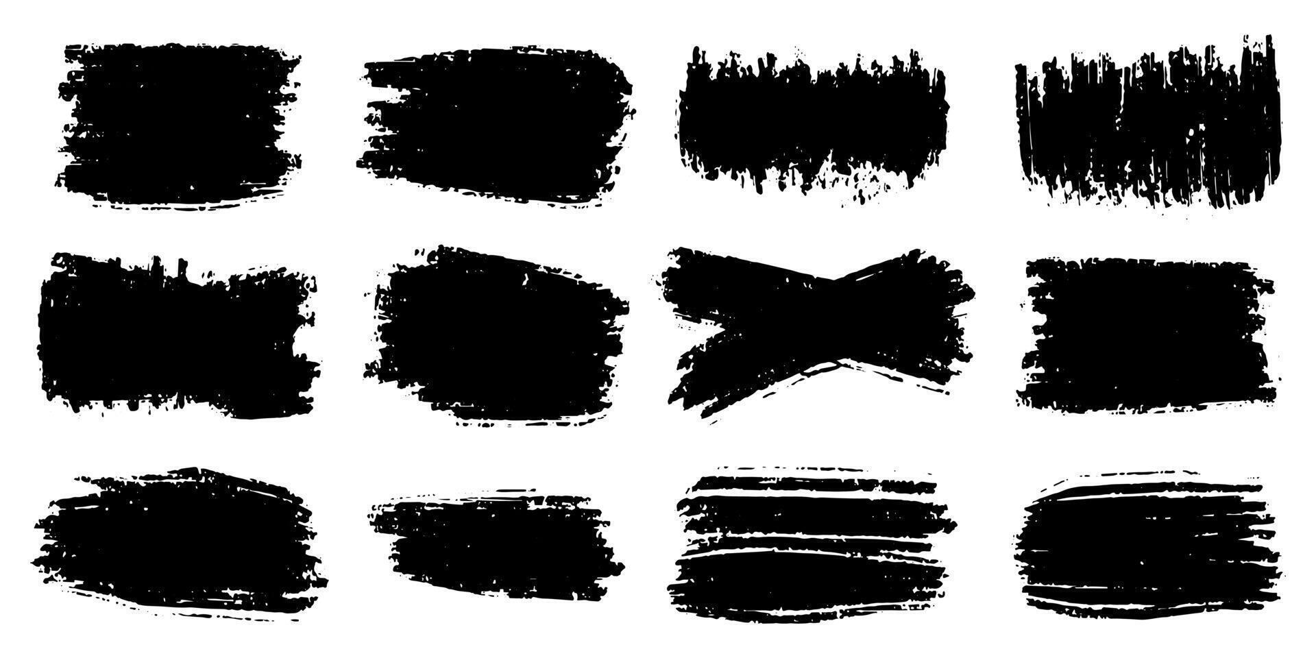 Set of ink brush strokes, brushes, lines, black paint, grungy. hand drawn graphic element isolated on white background. vector illustration.