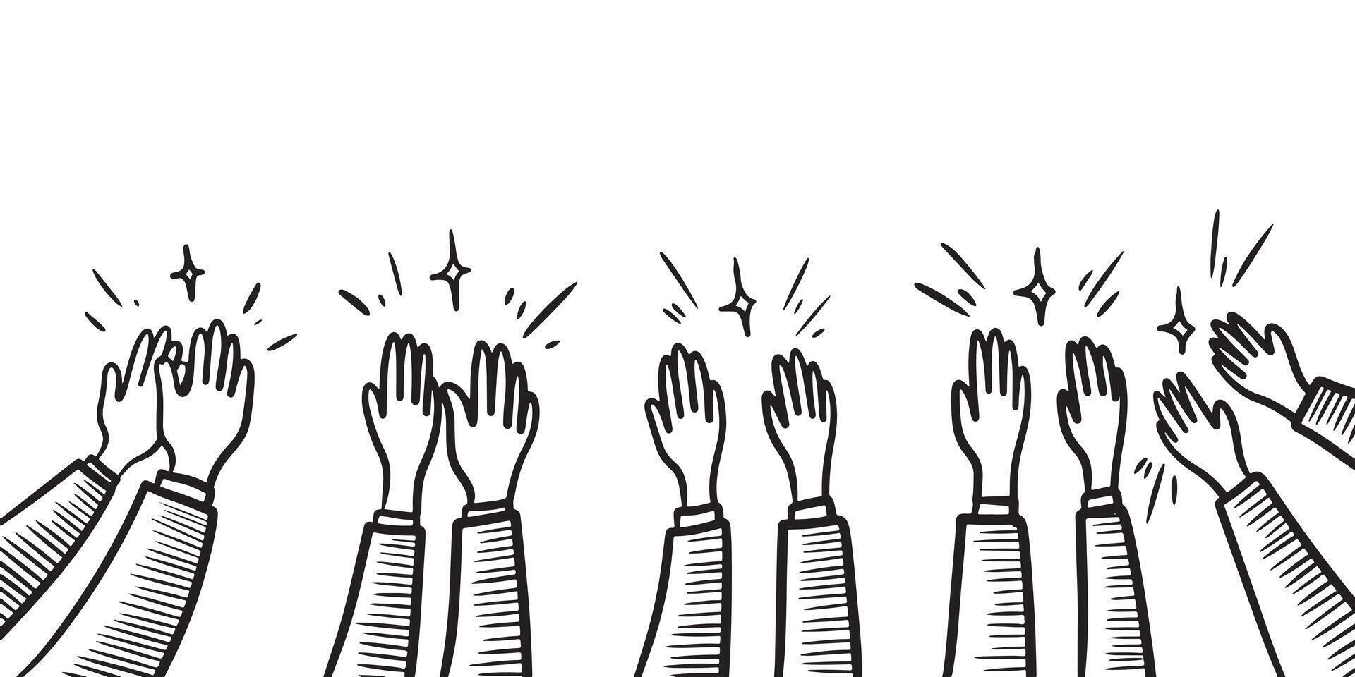 Applause hand draw, doodle clapping ovation. thumbs up gesture isolated on white background , vector illustration.