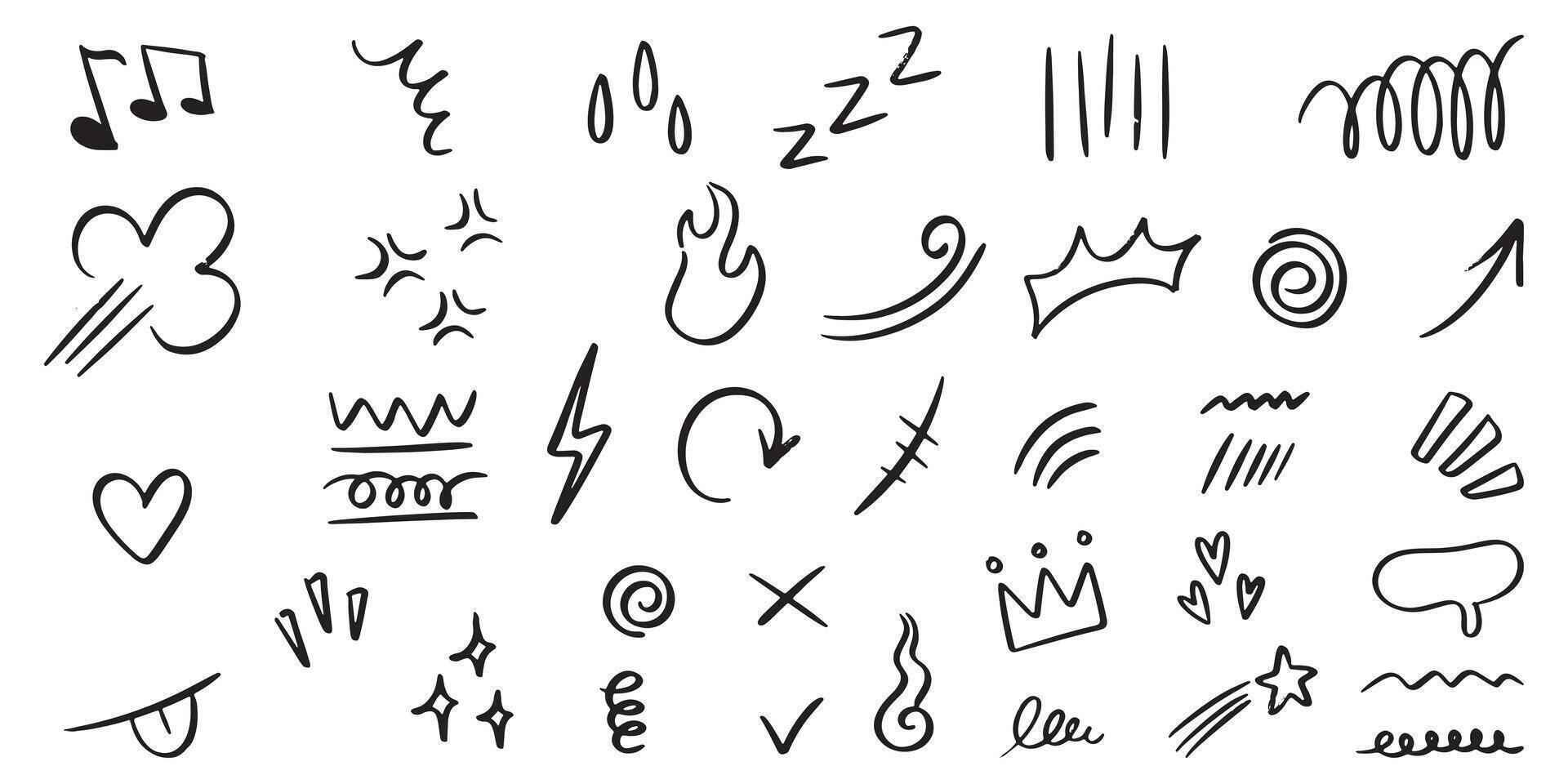 set of Hand drawn doodle expression sign for concept design isolated on white background. vector illustration.