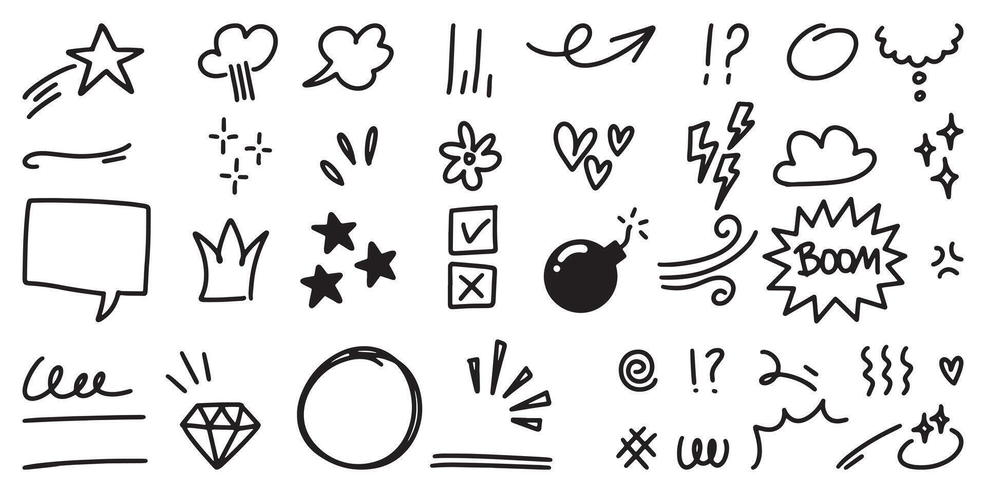 set of Hand drawn doodle expression sign for concept design isolated on white background. vector illustration.