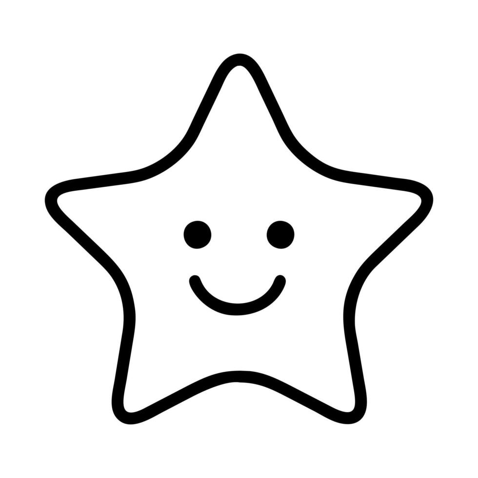 Star vector icon. Cute cartoon character. Smiling emoticon. Children's illustration coloring book.