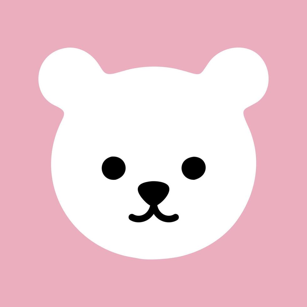 Head of polar white little bear. Vector children's cute cartoon character illustration on pink background. Animal print on a childish T-shirt. Logo for baby's products and toys.