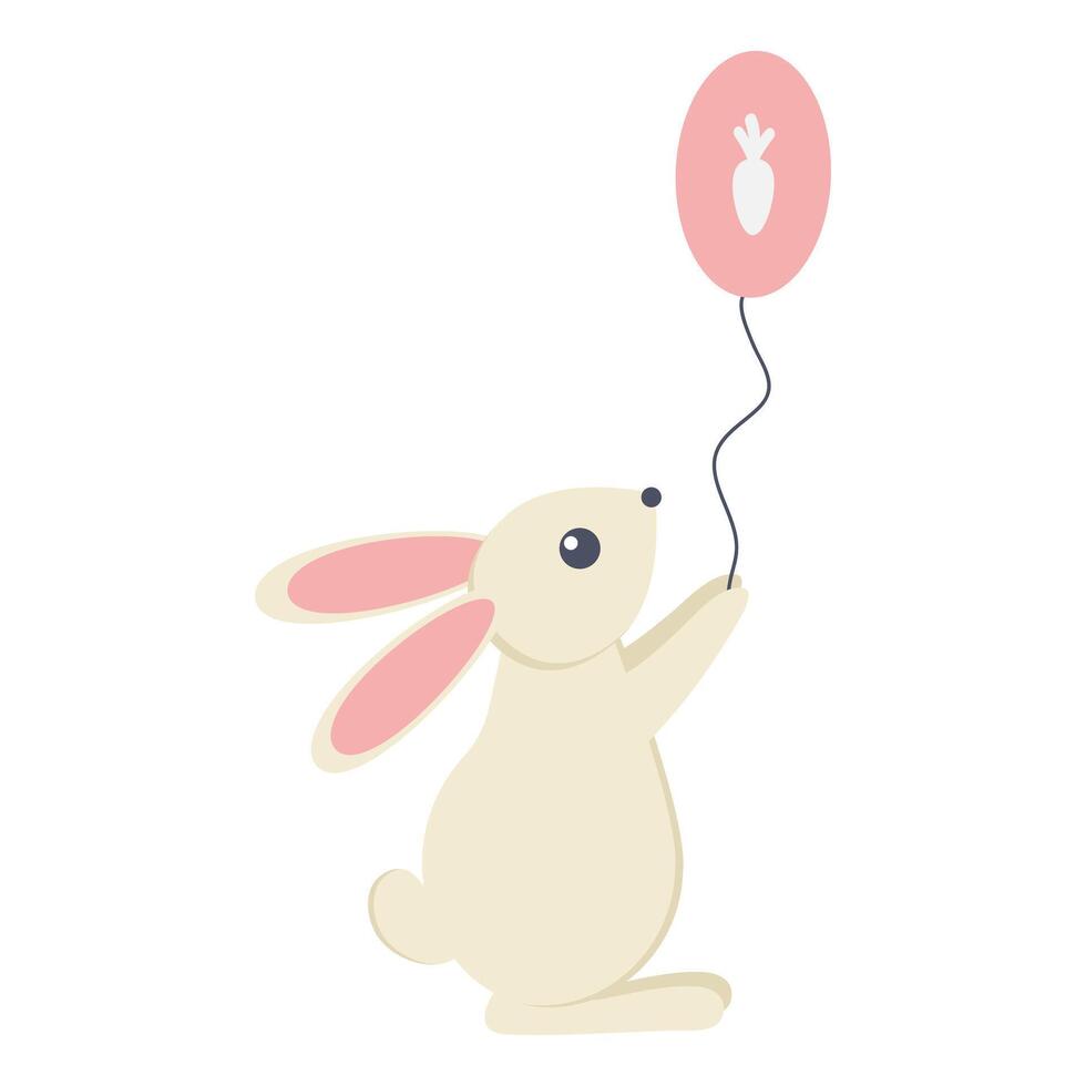 linda Pascua de Resurrección conejito participación un globo con un Zanahoria para un tarjeta postal, tu creatividad y tu ideas vector