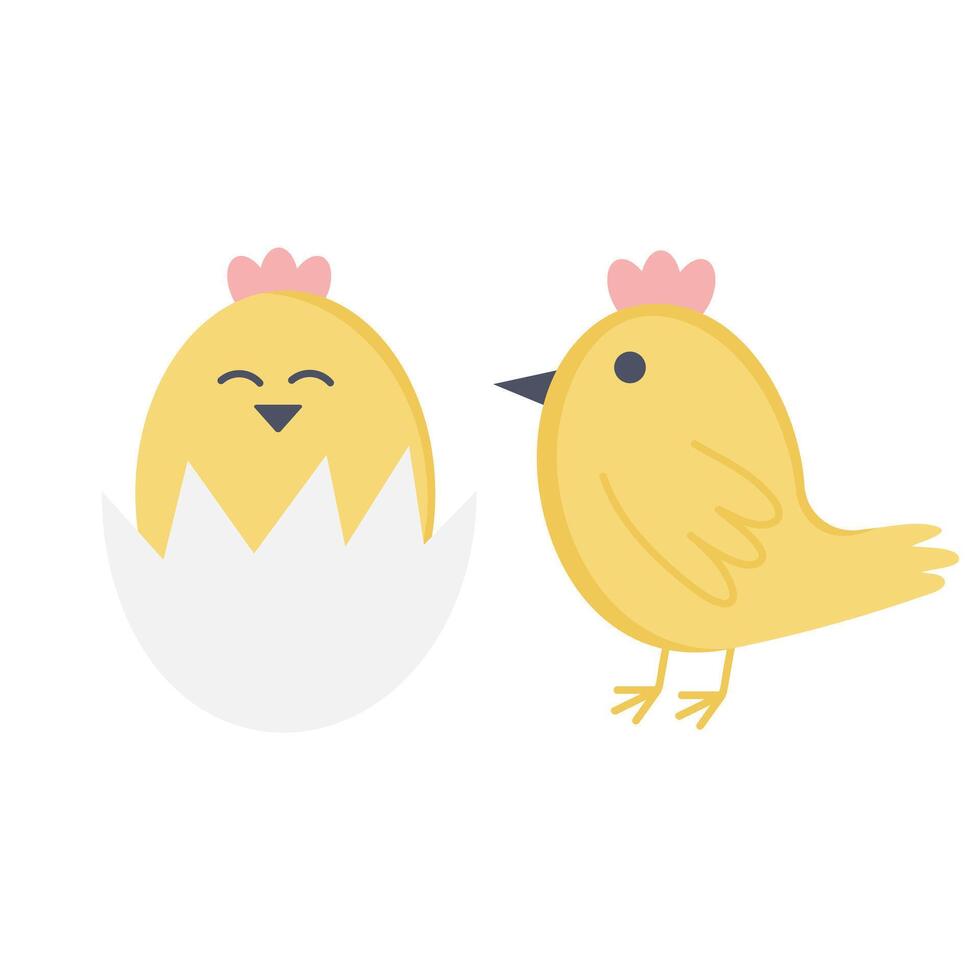 set of 2 cute Easter chickens on a white background for your ideas, cards vector