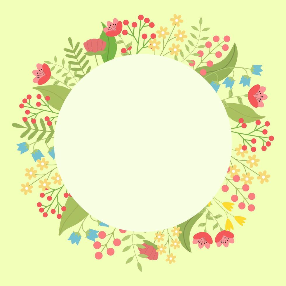 Meadow flowers circle border. Botanical circle. vector