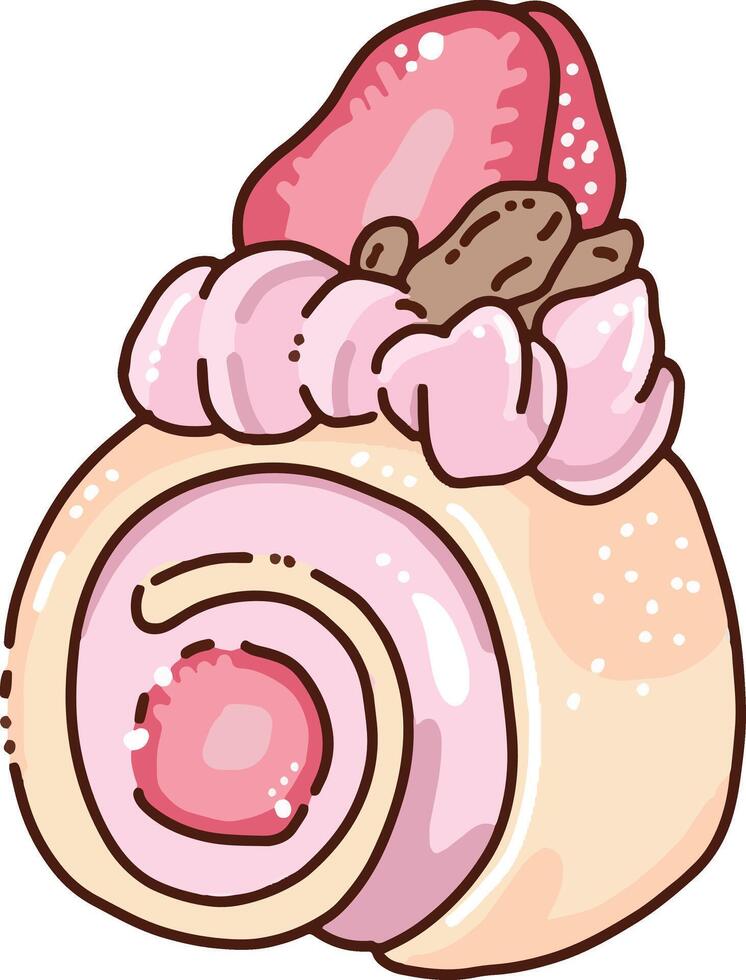 a slice of strawberry rolled sponge cake vector illustration