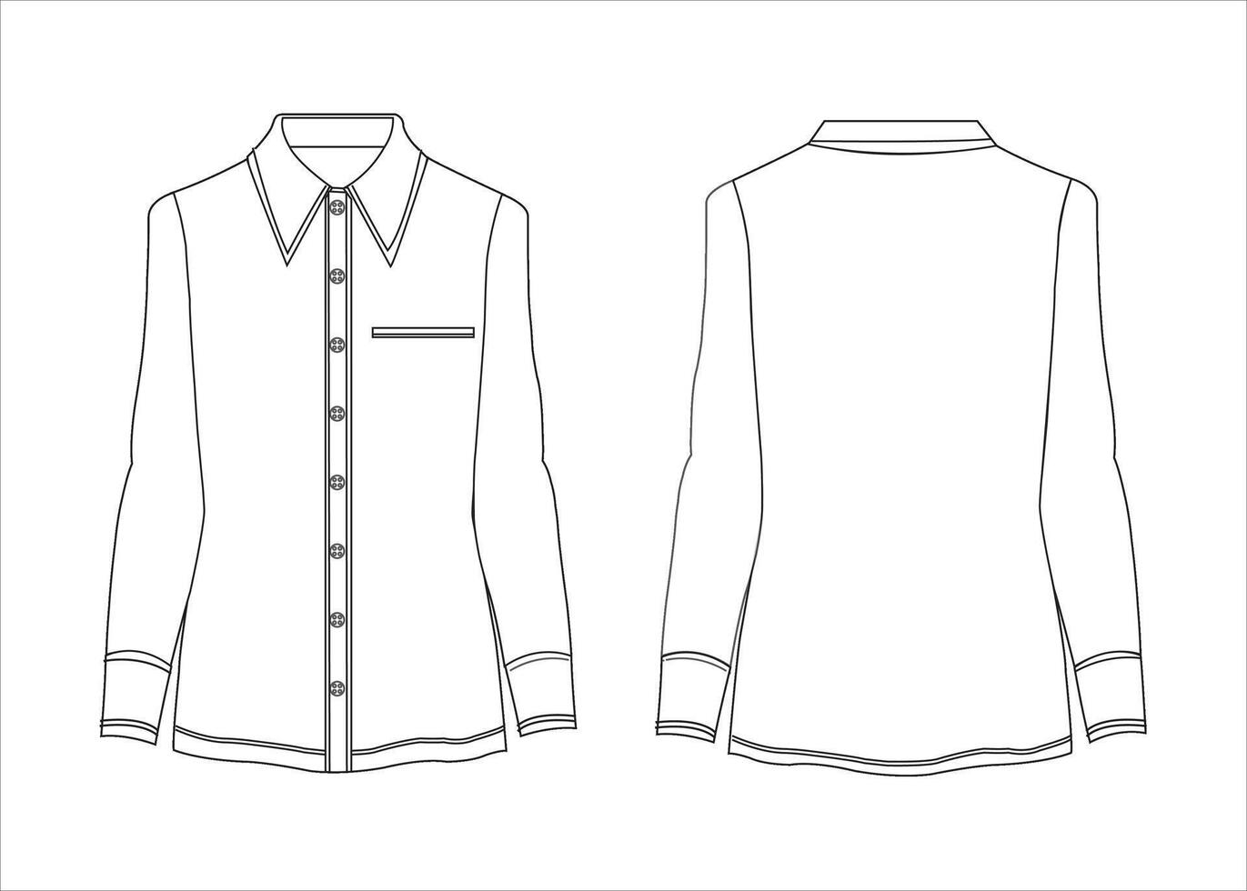 de los hombres largo mangas formal camisa plano bosquejo ilustración dibujo, tejido camisa para formal vestir y casual vestir Moda ilustración modelo burlarse de arriba vector