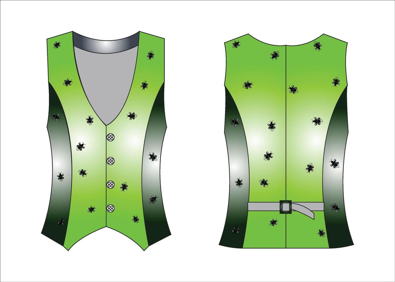 Suit vest flat sketch. Business classic waistcoat apparel design. Front and back. Men CAD mockup. Technical drawing template. Vector illustration