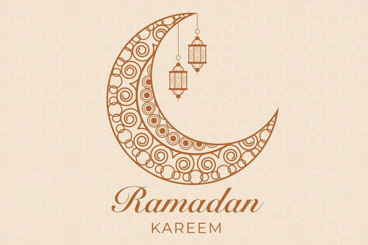 Ramadhan, Eid al-Fitr, Islamic calendar background greeting card with crescent moon decoration vector