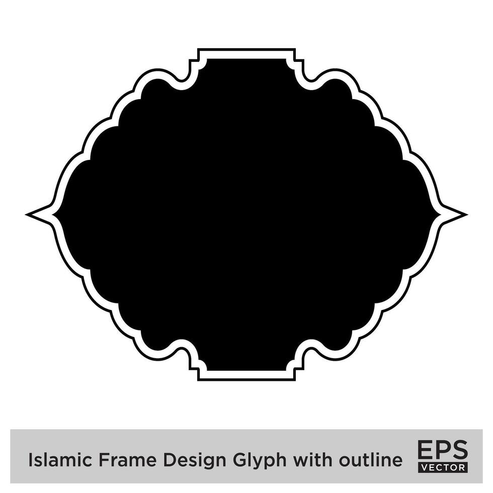 Islamic Frame Design Glyph with outline Black Filled silhouettes Design pictogram symbol visual illustration vector