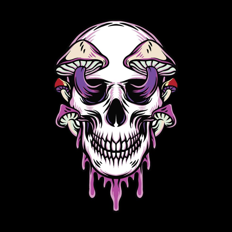 Mushroom psychedelic skull illustration. vector