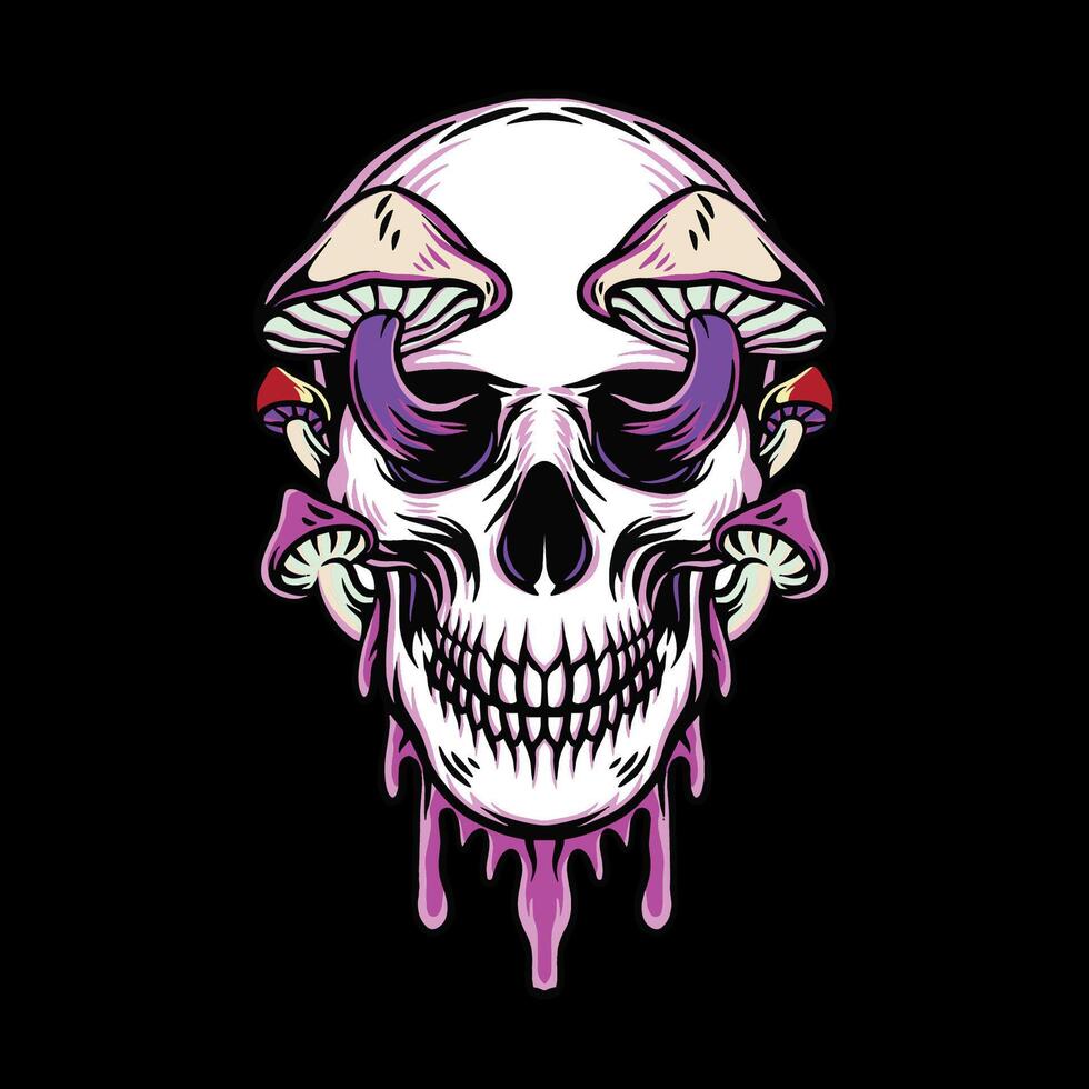 Mushroom psychedelic skull illustration. vector