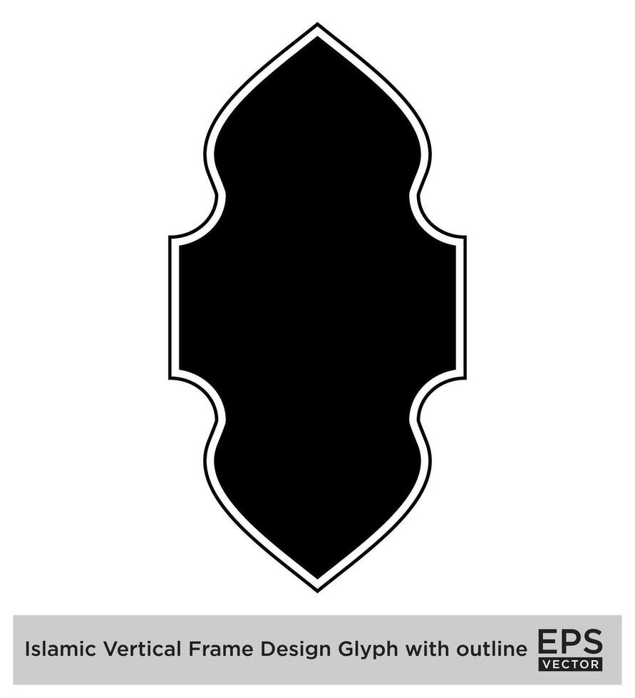 Islamic Vertical Frame Design Glyph with outline Black Filled silhouettes Design pictogram symbol visual illustration vector