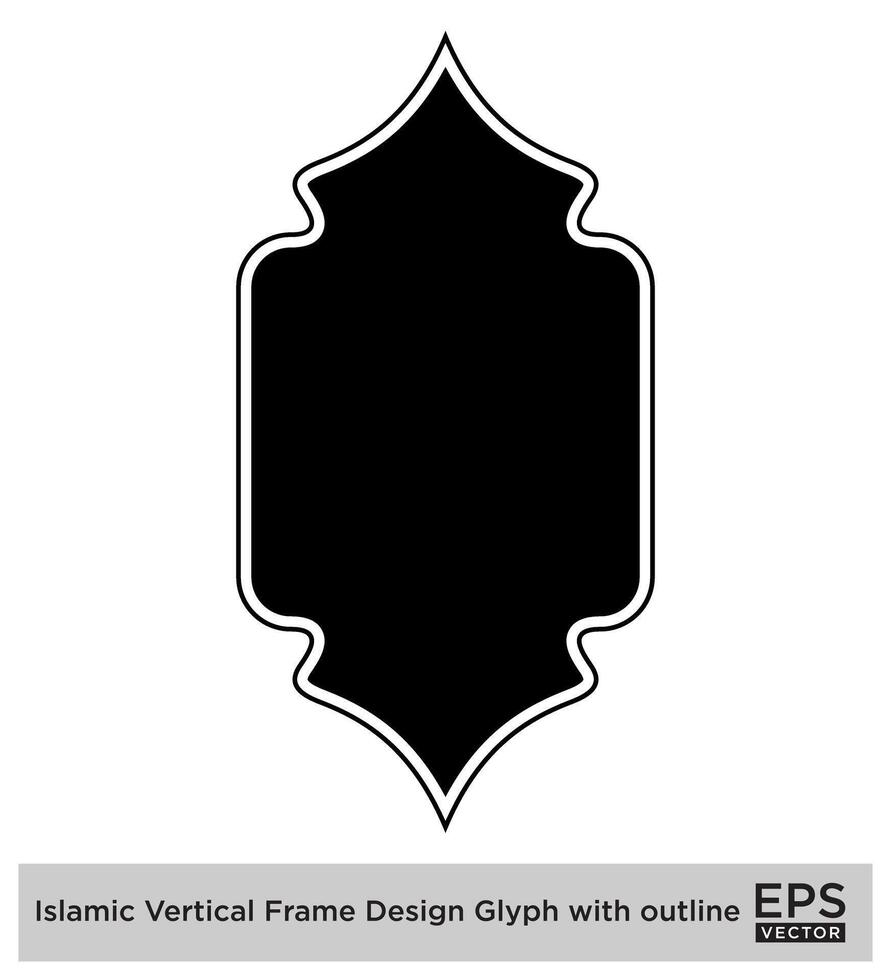 Islamic Vertical Frame Design Glyph with outline Black Filled silhouettes Design pictogram symbol visual illustration vector