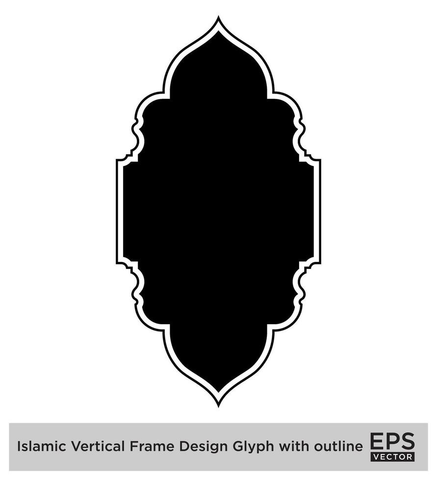 Islamic vertical Frame Design Glyph with outline Black Filled silhouettes Design pictogram symbol visual illustration vector