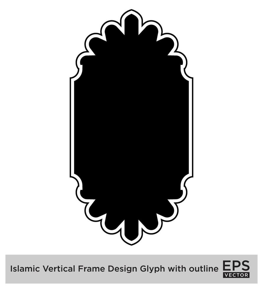 Islamic vertical Frame Design Glyph with outline Black Filled silhouettes Design pictogram symbol visual illustration vector