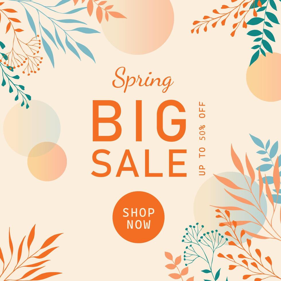 Trendy abstract square template with floral elements. Suitable for social media posts, mobile apps, banner design and online advertising. Spring sale. vector