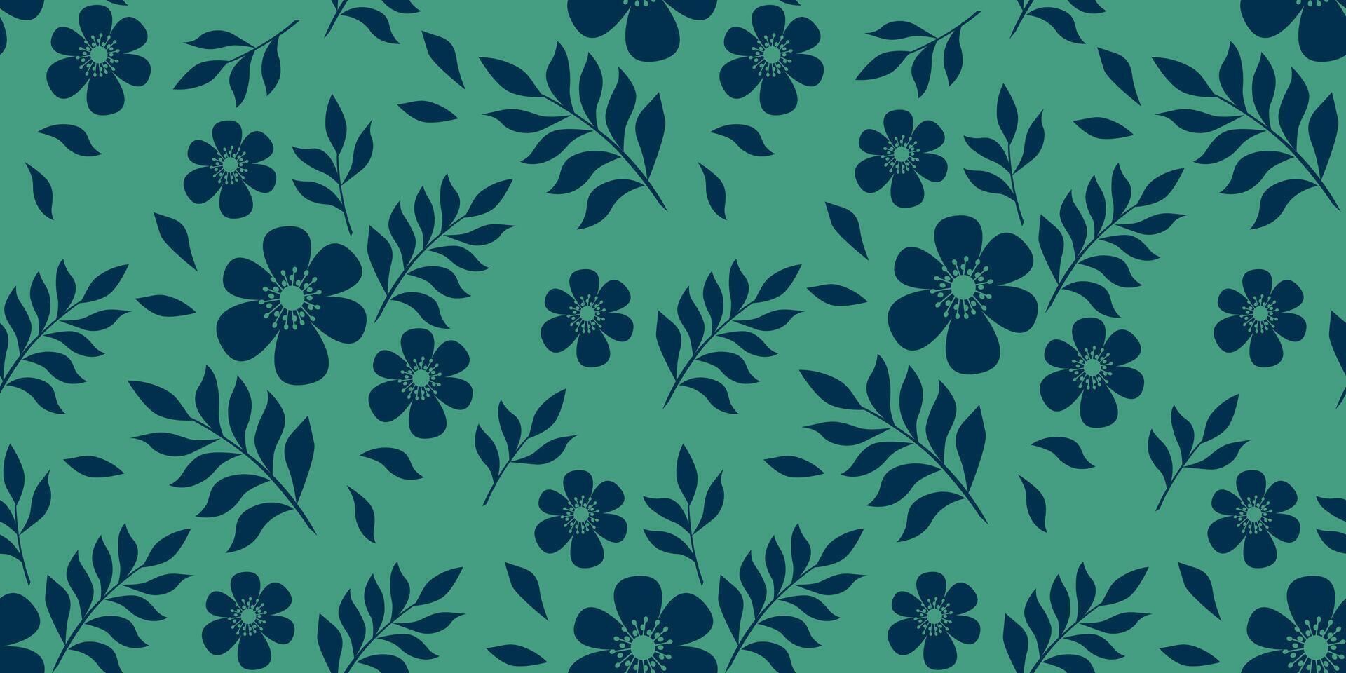 Seamless vector pattern in Asian style in trendy colors with silhouettes of flowers and leaves. Can be used for textiles, prints, wallpapers, backgrounds.
