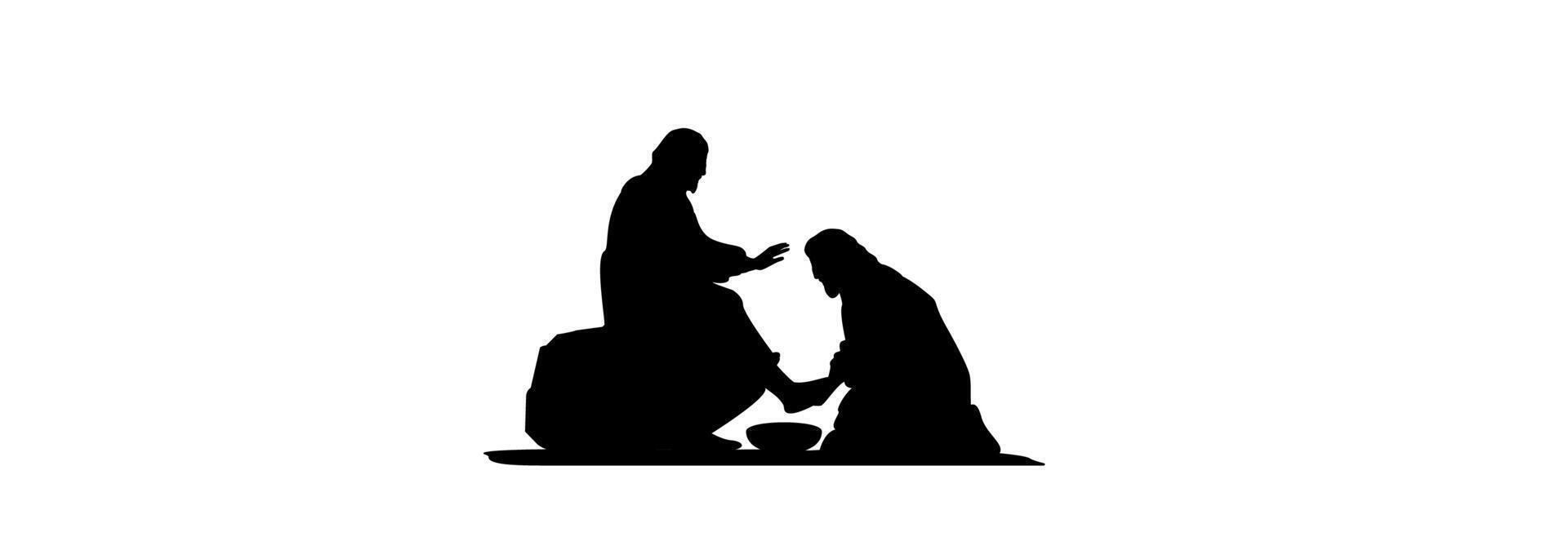 Jesus washes Peter's feet. vector