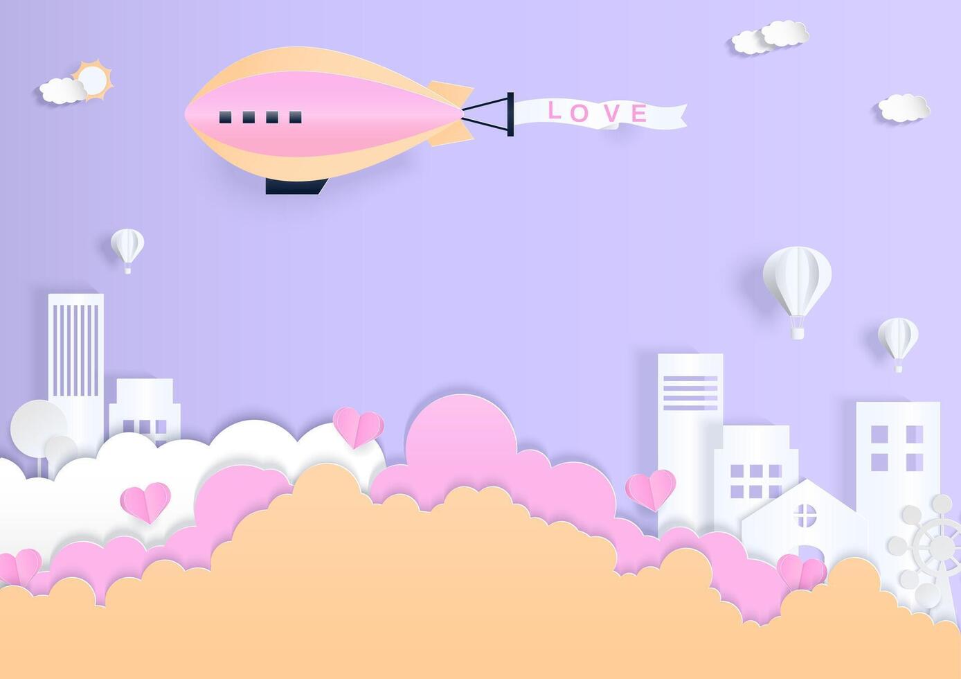 Airship and balloons with cloud background vector