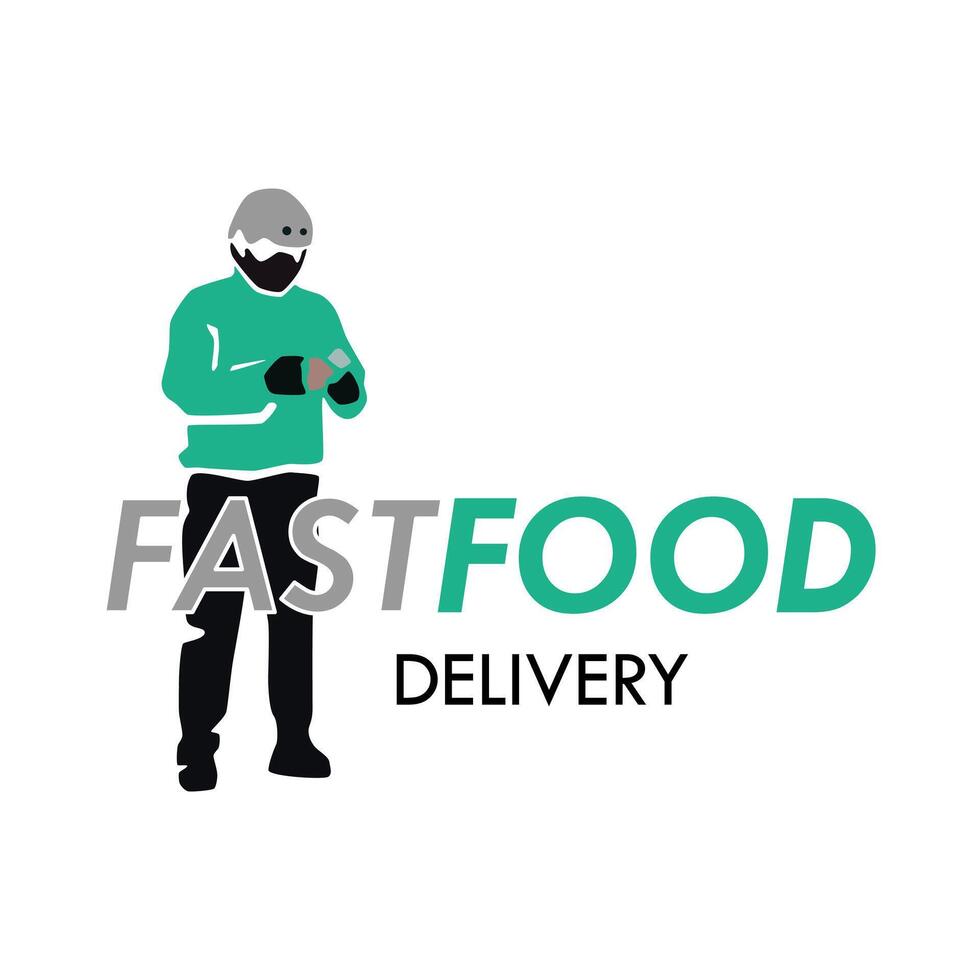 Food delivery logo. Fast food delivery logo with person sending massage to the customer in white background. Free vector