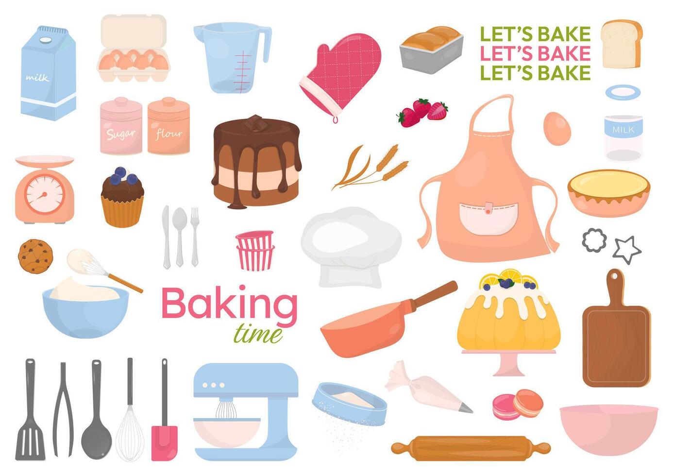 Bakery and baking set design elements vector