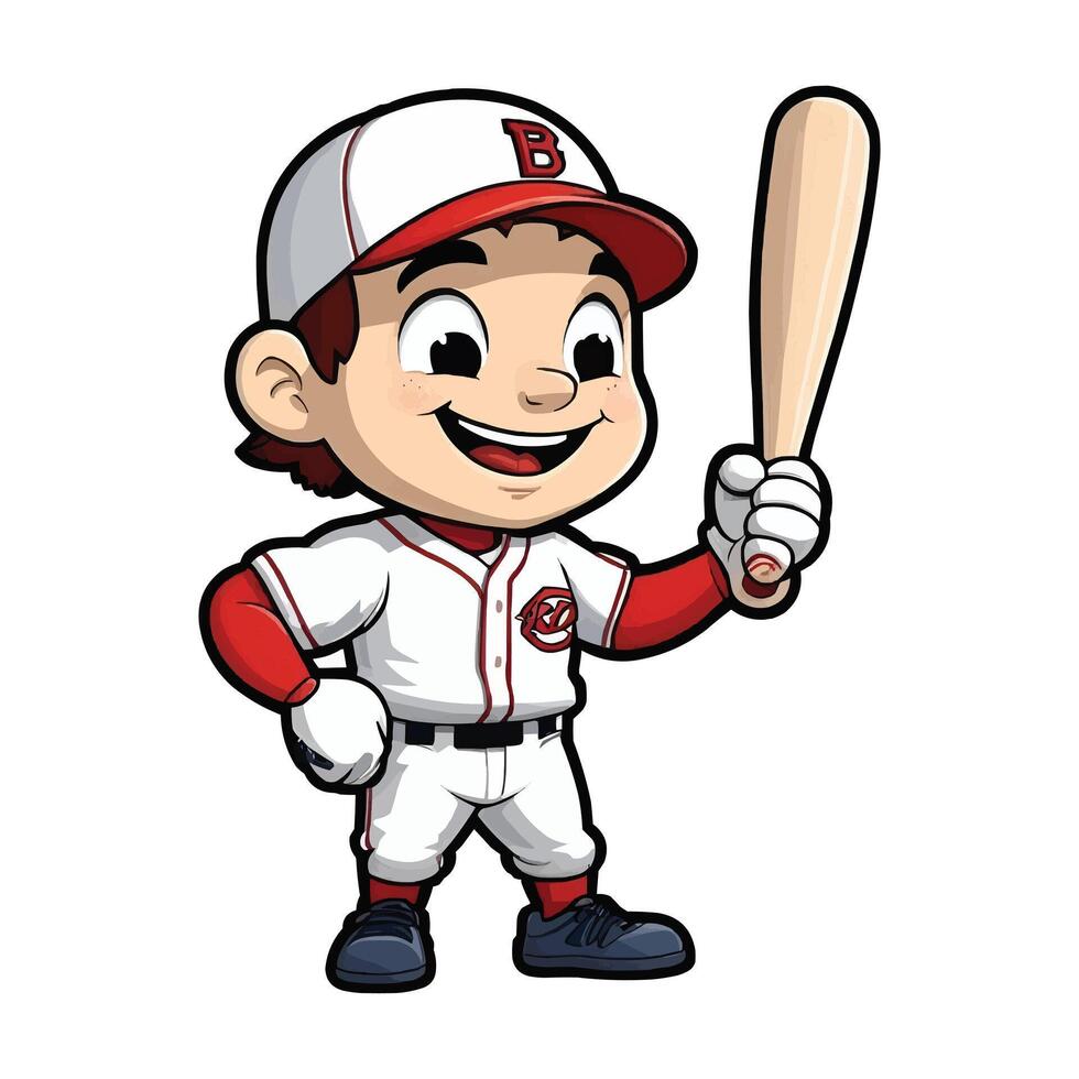 AI generated baseball player cartoon sticker vector