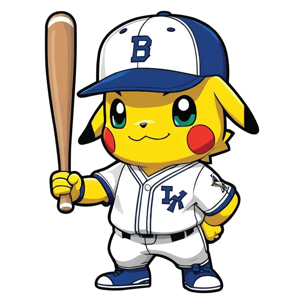 AI generated baseball player cartoon sticker vector