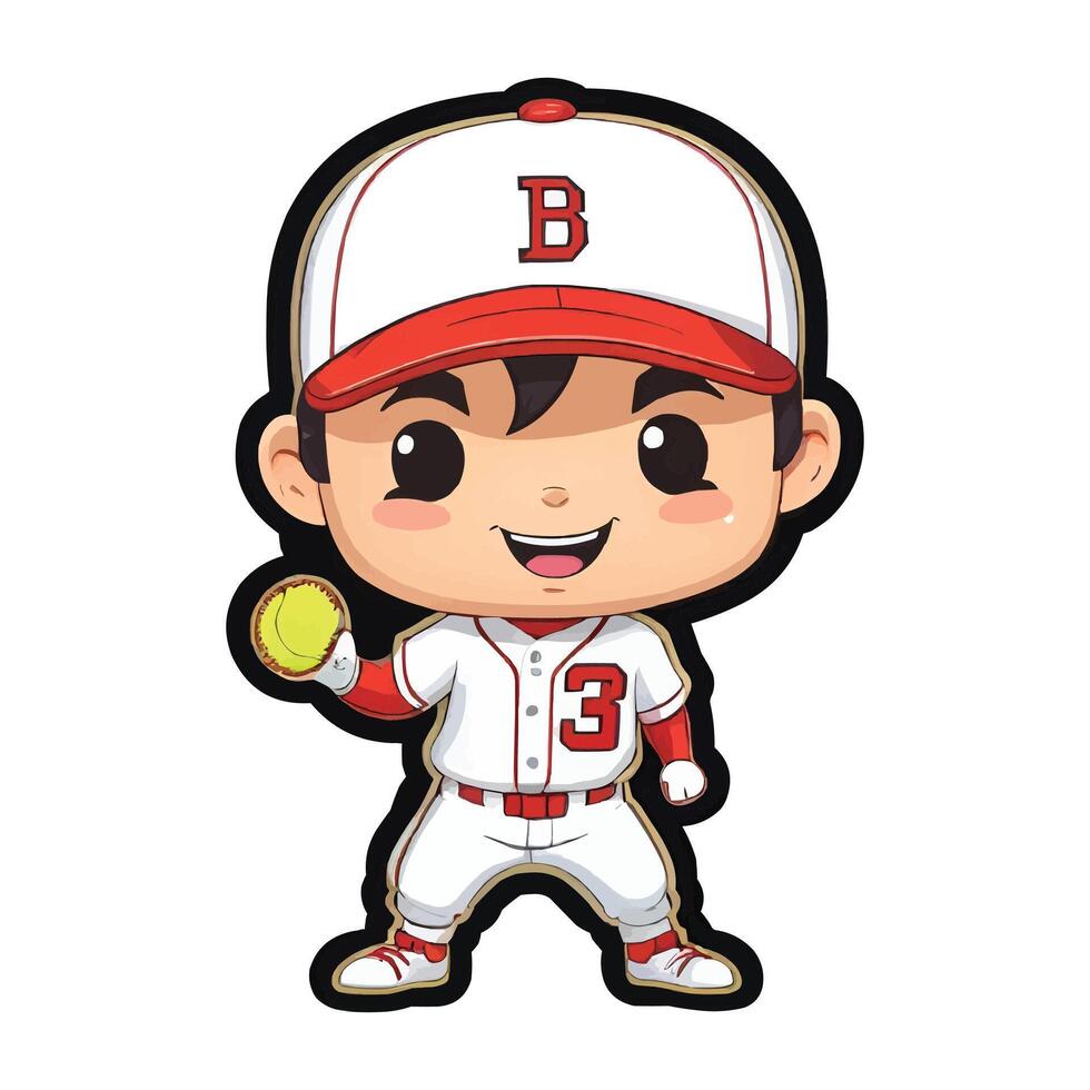 AI generated baseball player cartoon sticker vector