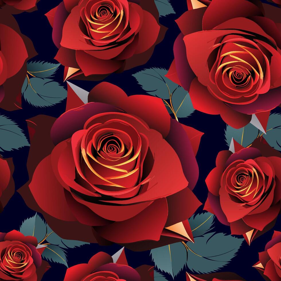 Red velvet blossoming roses floral seamless pattern vector