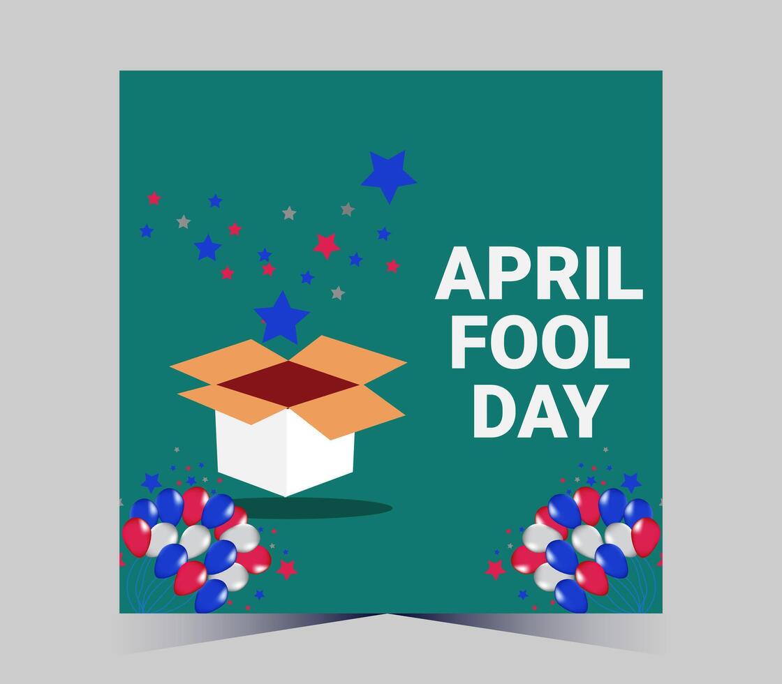 april fool day card with box and balloons vector