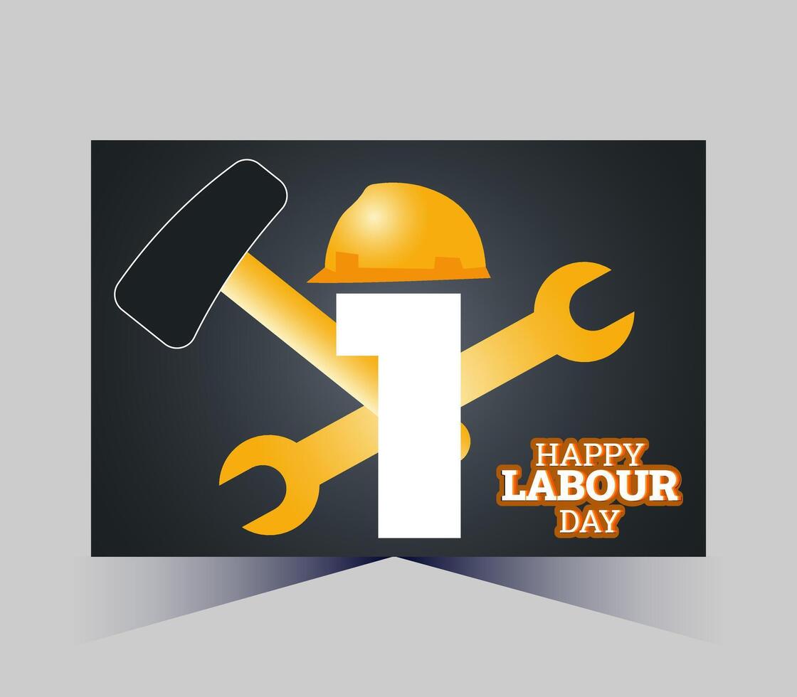 happy labour day banner with hammer and wrenches vector